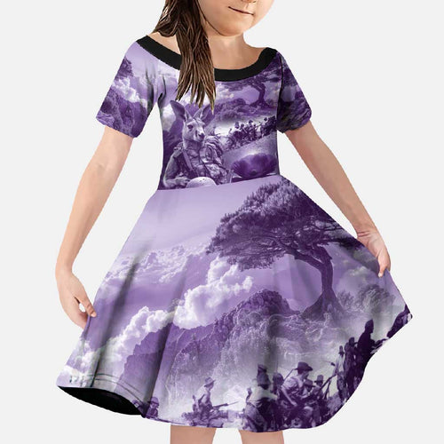 Purple ANZAC Day The Battle of Lone Pine Family Matching Short Sleeve Bodycon Dress and Hawaiian Shirt Kiwi-Kangaroo Soldier Lest We Forget
