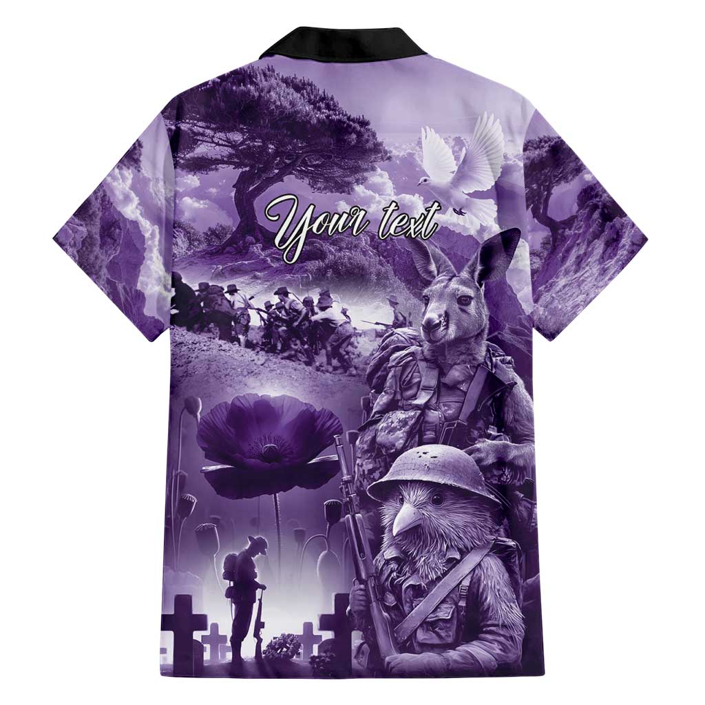 Purple ANZAC Day The Battle of Lone Pine Family Matching Short Sleeve Bodycon Dress and Hawaiian Shirt Kiwi-Kangaroo Soldier Lest We Forget