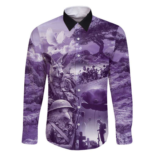 Purple ANZAC Day The Battle of Lone Pine Family Matching Short Sleeve Bodycon Dress and Hawaiian Shirt Kiwi-Kangaroo Soldier Lest We Forget