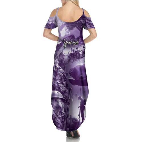 Purple ANZAC Day The Battle of Lone Pine Family Matching Summer Maxi Dress and Hawaiian Shirt Kiwi-Kangaroo Soldier Lest We Forget