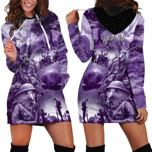 Purple ANZAC Day The Battle of Lone Pine Hoodie Dress Kiwi-Kangaroo Soldier Lest We Forget