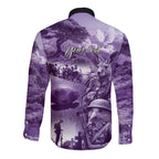 Purple ANZAC Day The Battle of Lone Pine Long Sleeve Button Shirt Kiwi-Kangaroo Soldier Lest We Forget