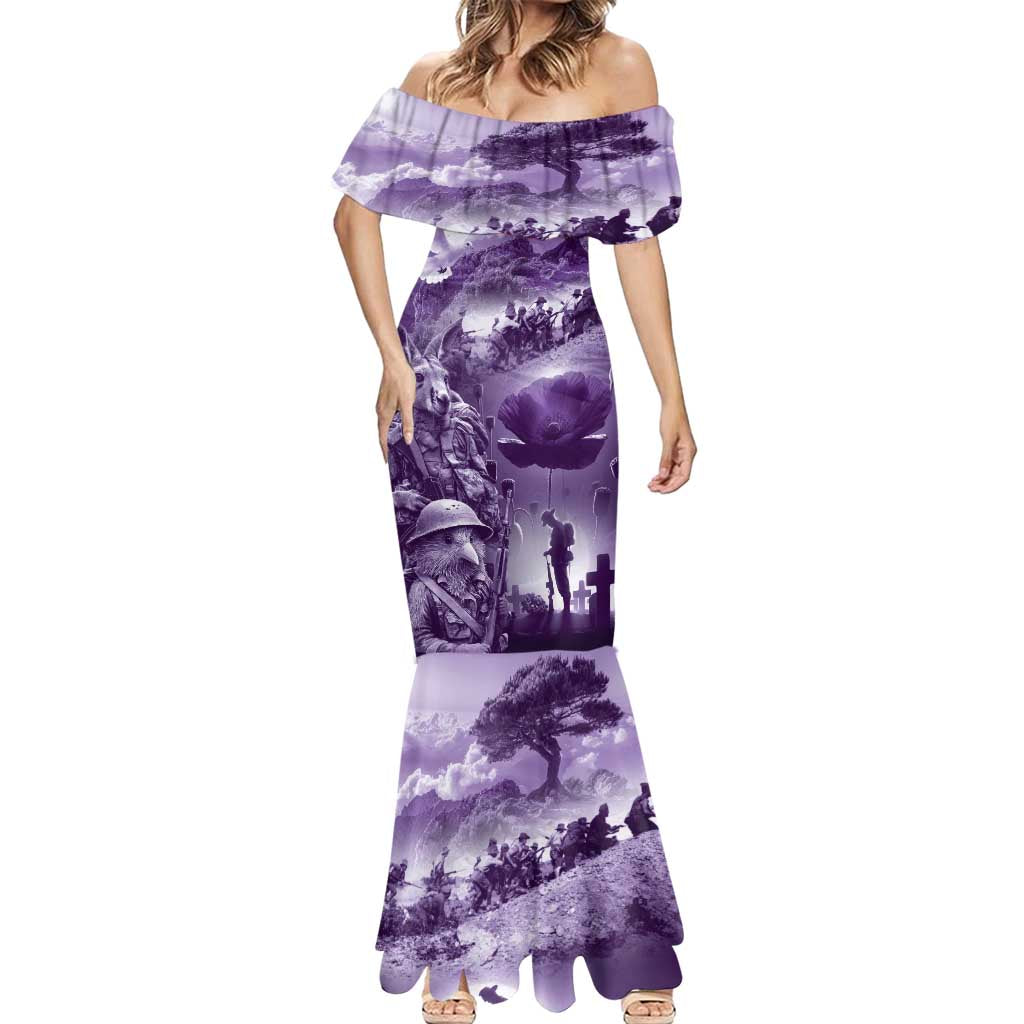 Purple ANZAC Day The Battle of Lone Pine Mermaid Dress Kiwi-Kangaroo Soldier Lest We Forget