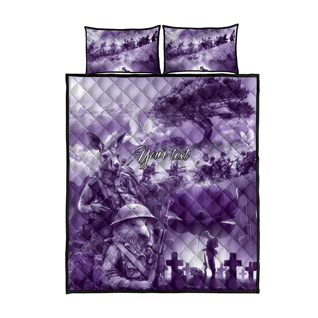 Purple ANZAC Day The Battle of Lone Pine Quilt Bed Set Kiwi-Kangaroo Soldier Lest We Forget