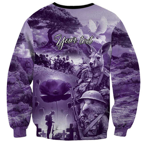 Purple ANZAC Day The Battle of Lone Pine Sweatshirt Kiwi-Kangaroo Soldier Lest We Forget