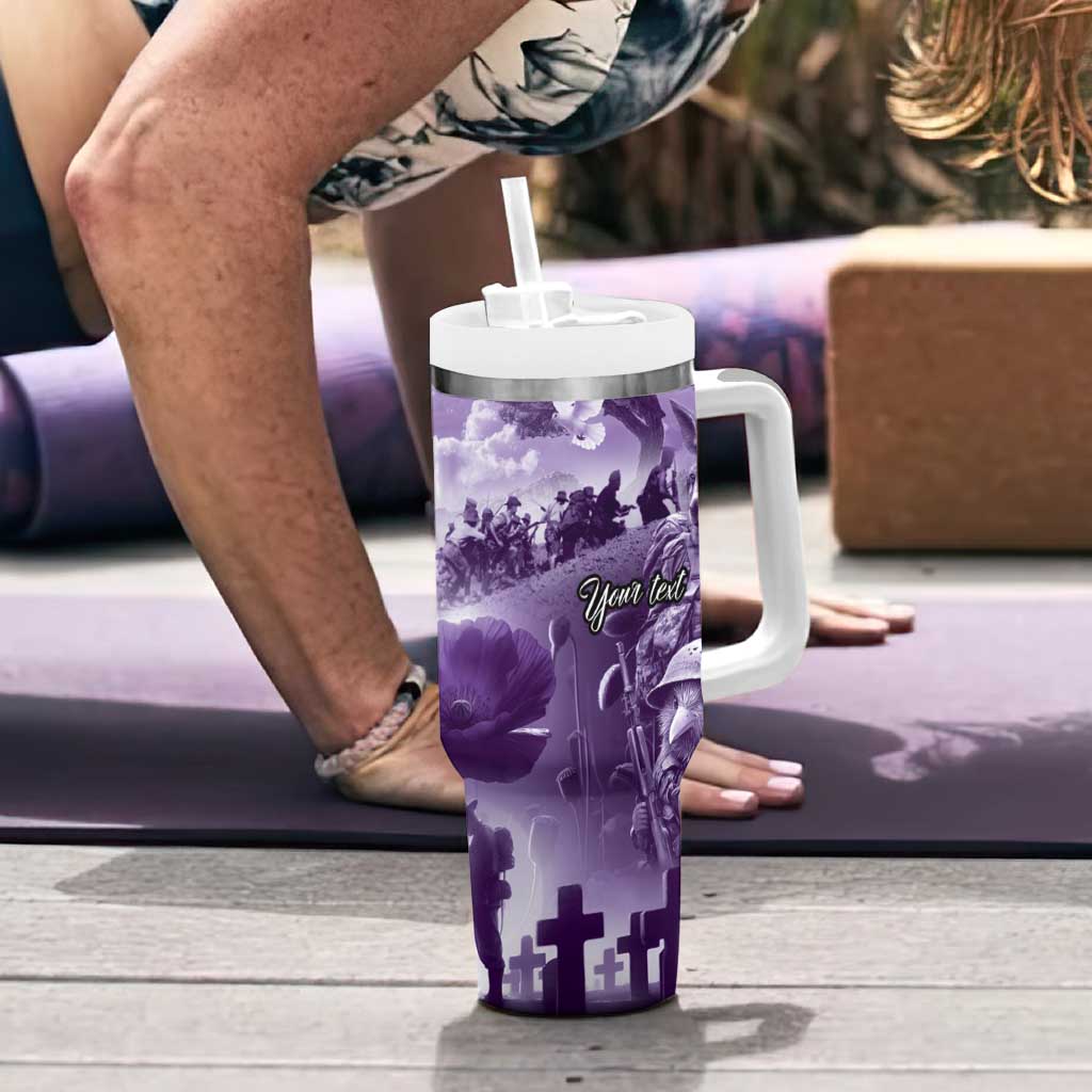 Purple ANZAC Day The Battle of Lone Pine Tumbler With Handle Kiwi-Kangaroo Soldier Lest We Forget