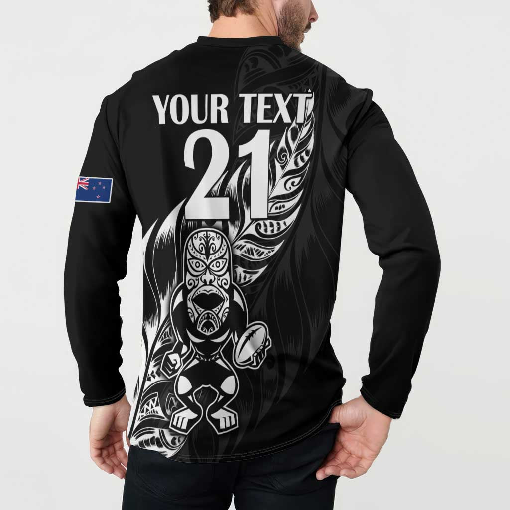 New Zealand Rugby Custom Button Sweatshirt Opango All Black Fern