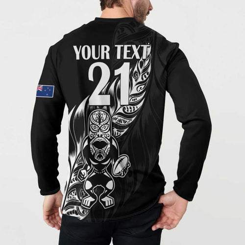 New Zealand Rugby Custom Button Sweatshirt Opango All Black Fern