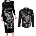 New Zealand Rugby Custom Couples Matching Long Sleeve Bodycon Dress and Long Sleeve Button Shirt Opango All Black Fern