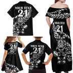 New Zealand Rugby Custom Family Matching Off Shoulder Maxi Dress and Hawaiian Shirt Opango All Black Fern