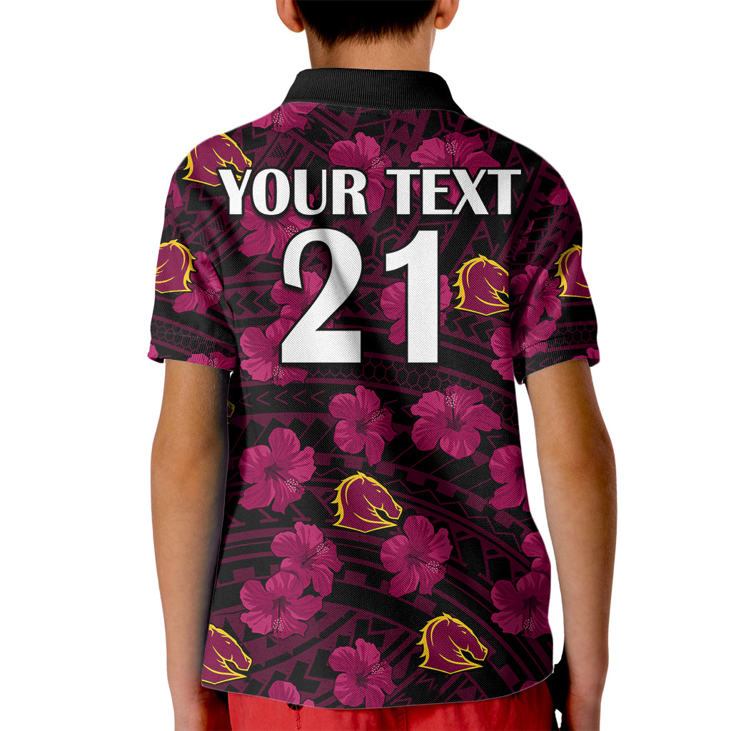 custom-text-and-number-broncos-rugby-kid-polo-shirt-polynesian-style-with-hibiscus