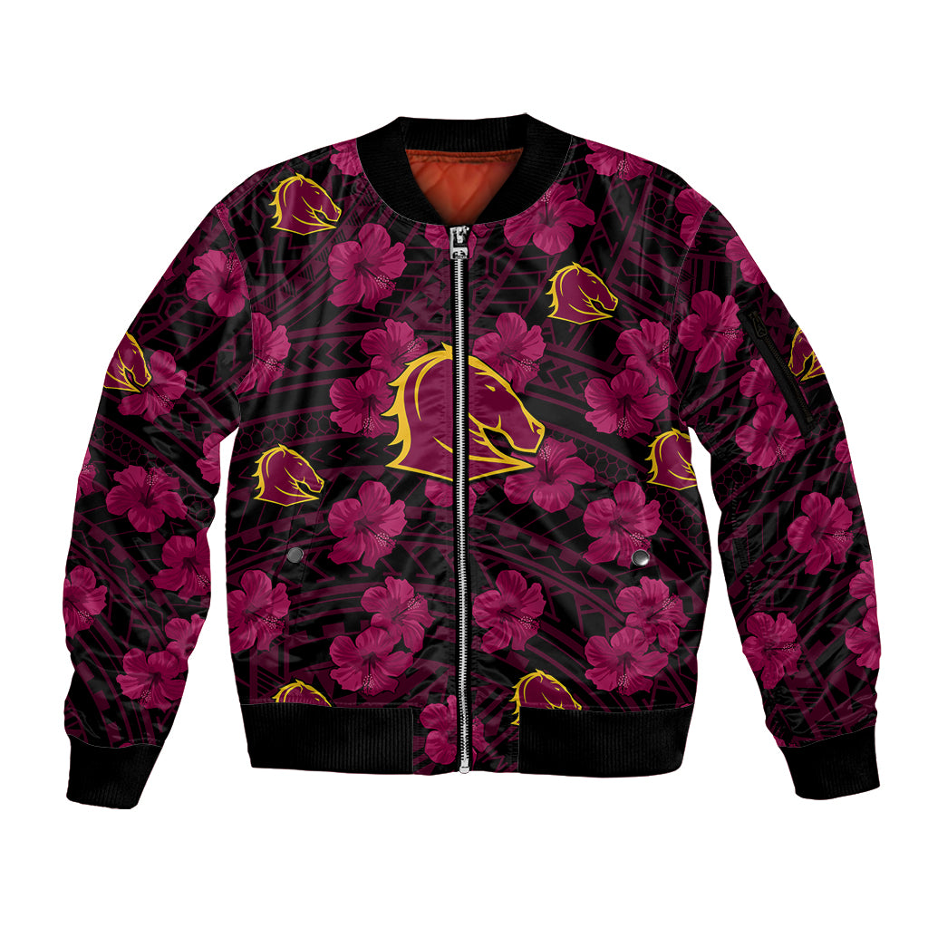 custom-text-and-number-broncos-rugby-sleeve-zip-bomber-jacket-polynesian-style-with-hibiscus
