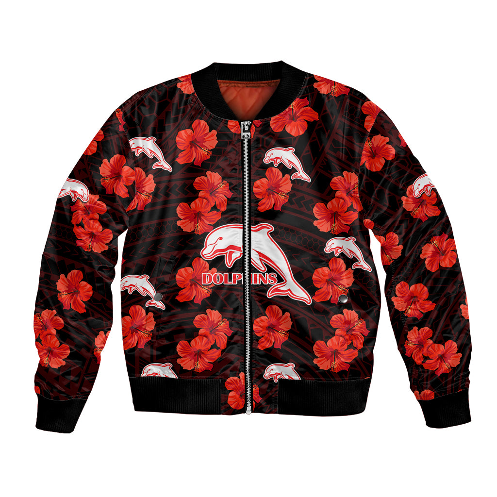 custom-text-and-number-dolphins-rugby-bomber-jacket-polynesian-style-with-hibiscus