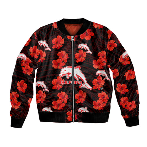 custom-text-and-number-dolphins-rugby-bomber-jacket-polynesian-style-with-hibiscus