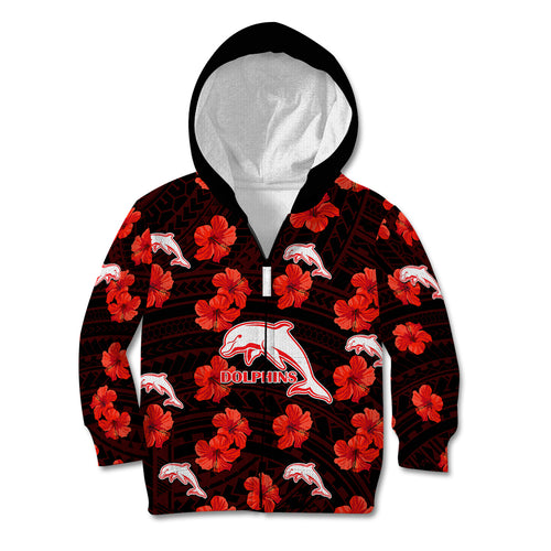 custom-text-and-number-dolphins-rugby-kid-hoodie-polynesian-style-with-hibiscus