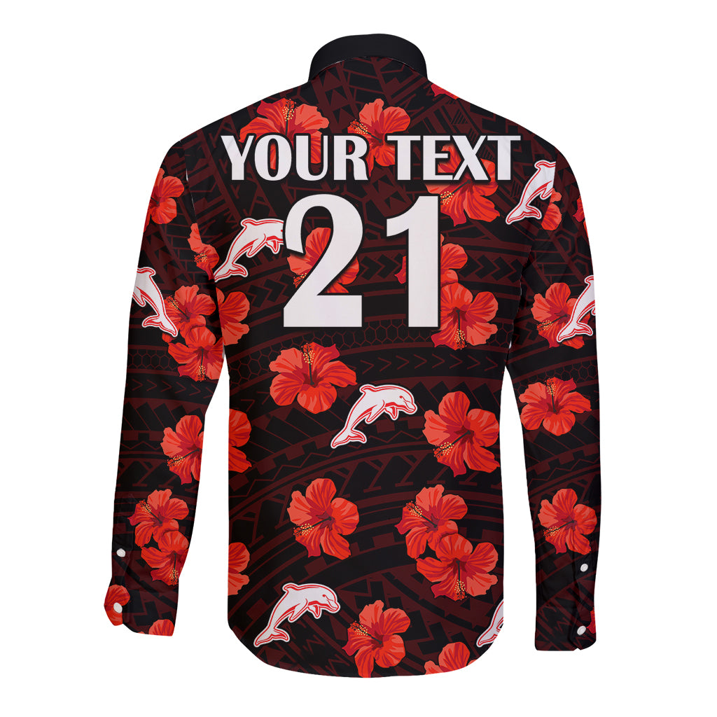 custom-text-and-number-dolphins-rugby-long-sleeve-button-shirt-polynesian-style-with-hibiscus
