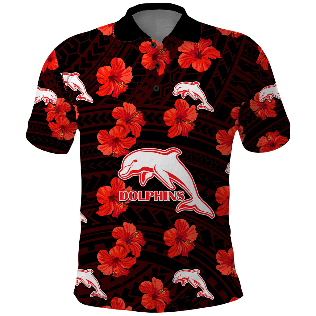 custom-text-and-number-dolphins-rugby-polo-shirt-polynesian-style-with-hibiscus