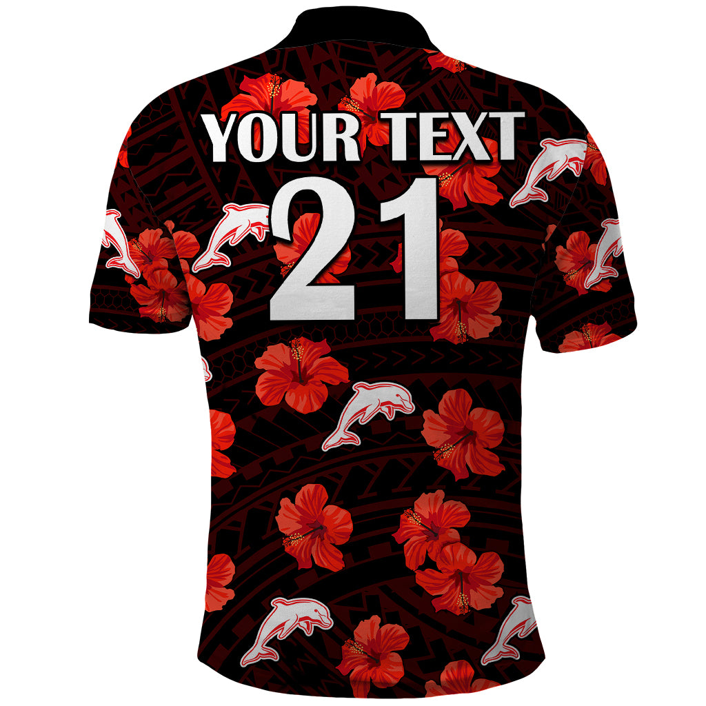 custom-text-and-number-dolphins-rugby-polo-shirt-polynesian-style-with-hibiscus