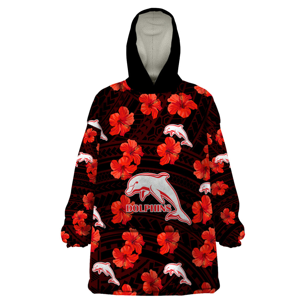custom-text-and-number-dolphins-rugby-wearable-blanket-hoodie-polynesian-style-with-hibiscus