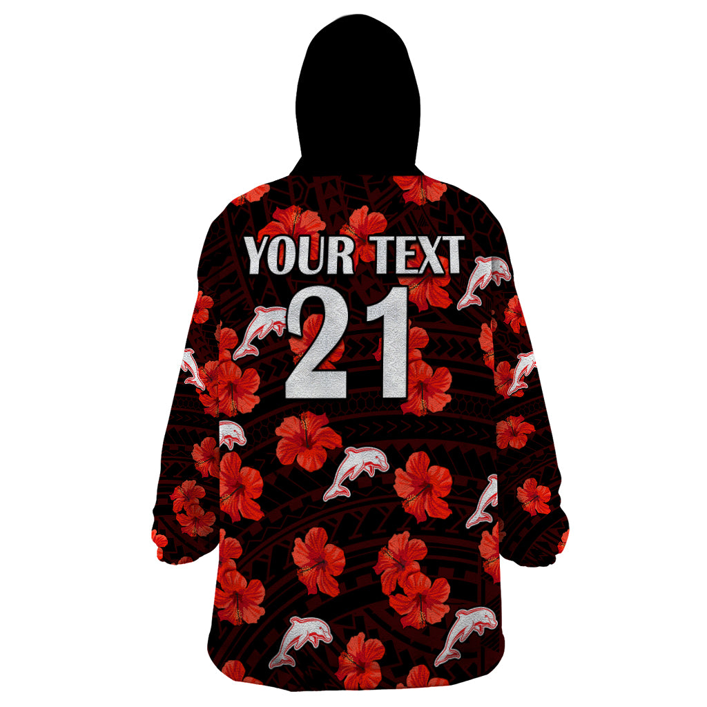 custom-text-and-number-dolphins-rugby-wearable-blanket-hoodie-polynesian-style-with-hibiscus
