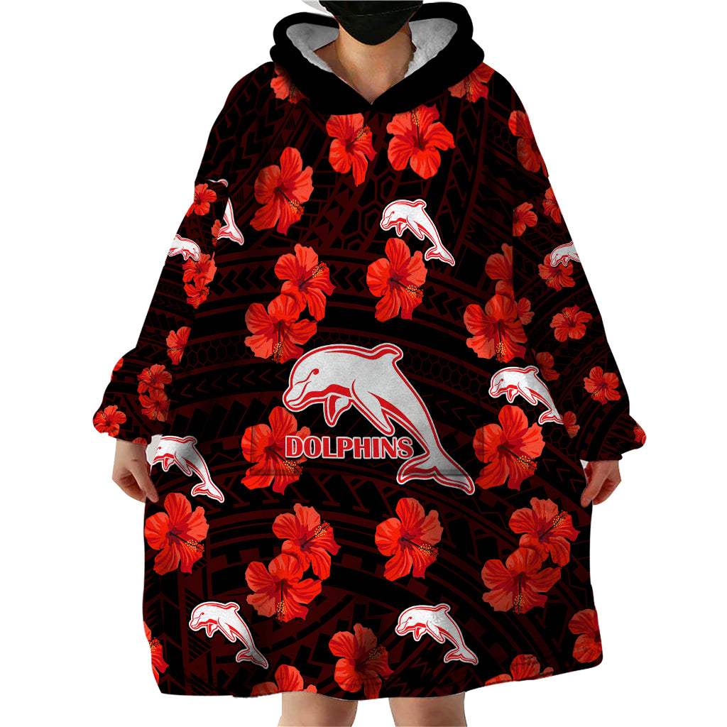 custom-text-and-number-dolphins-rugby-wearable-blanket-hoodie-polynesian-style-with-hibiscus