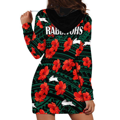 rabbitohs-rugby-hoodie-dress-polynesian-style-with-hibiscus