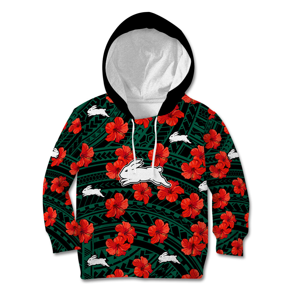 rabbitohs-rugby-kid-hoodie-polynesian-style-with-hibiscus