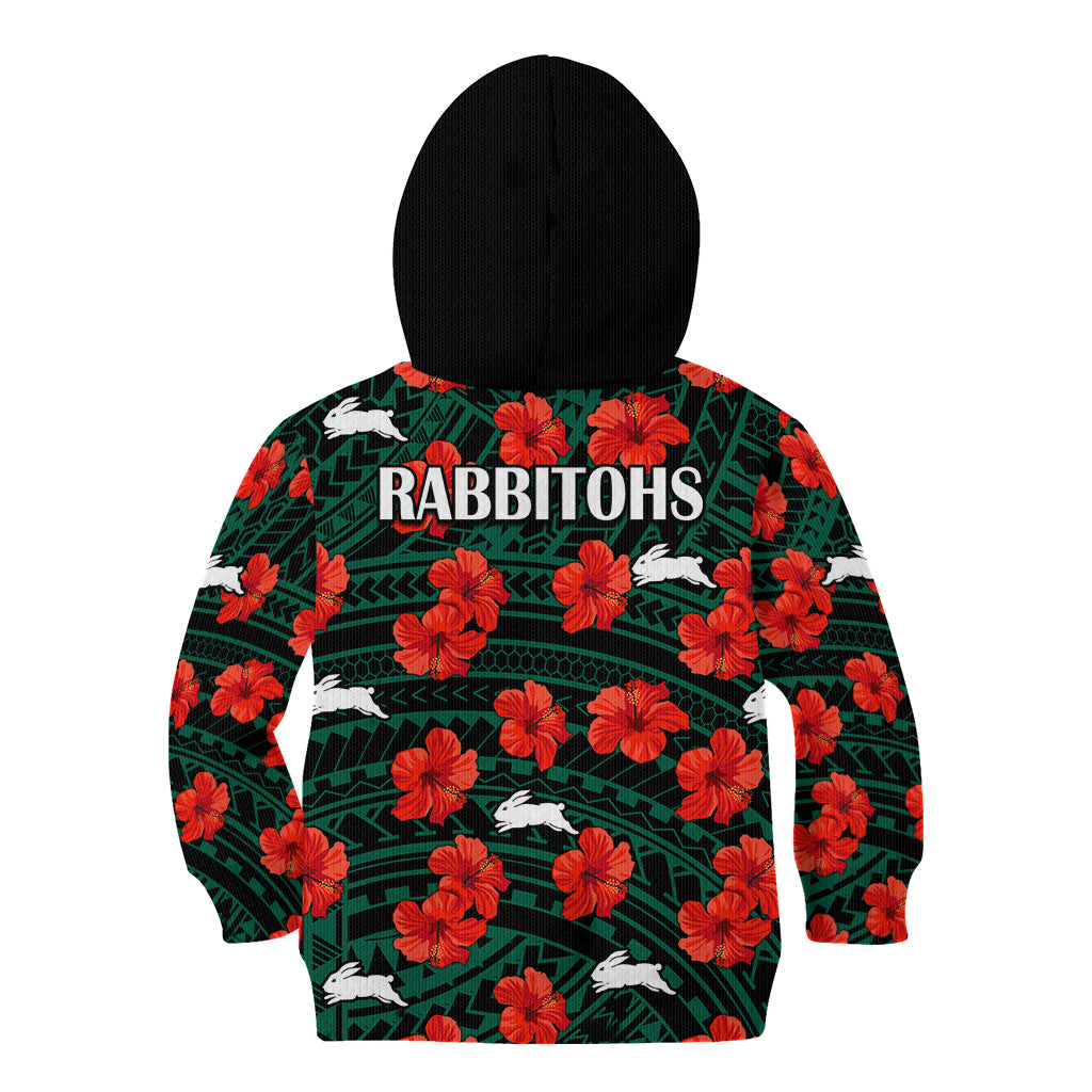 rabbitohs-rugby-kid-hoodie-polynesian-style-with-hibiscus