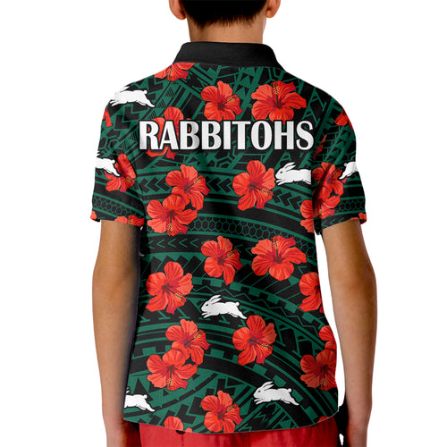 rabbitohs-rugby-kid-polo-shirt-polynesian-style-with-hibiscus