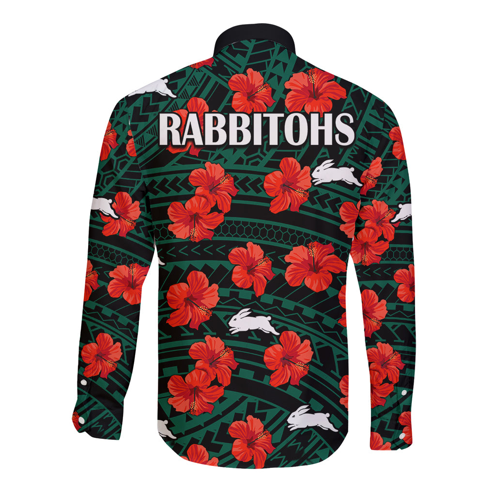 rabbitohs-rugby-long-sleeve-button-shirt-polynesian-style-with-hibiscus