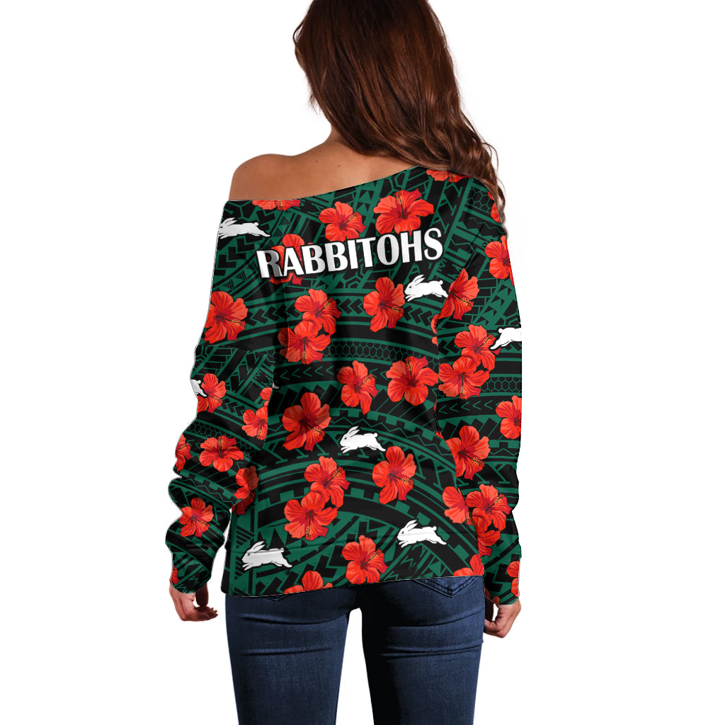 rabbitohs-rugby-off-shoulder-sweater-polynesian-style-with-hibiscus