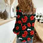 Rabbitohs Rugby Women Casual Shirt Polynesian Style With Hibiscus LT9