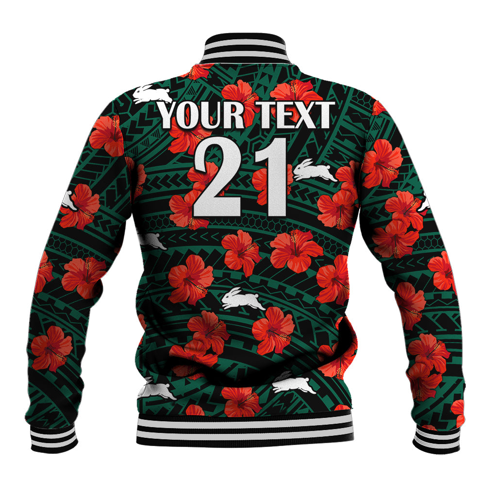 custom-text-and-number-rabbitohs-rugby-baseball-jacket-polynesian-style-with-hibiscus