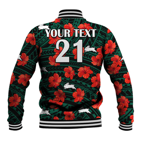 custom-text-and-number-rabbitohs-rugby-baseball-jacket-polynesian-style-with-hibiscus