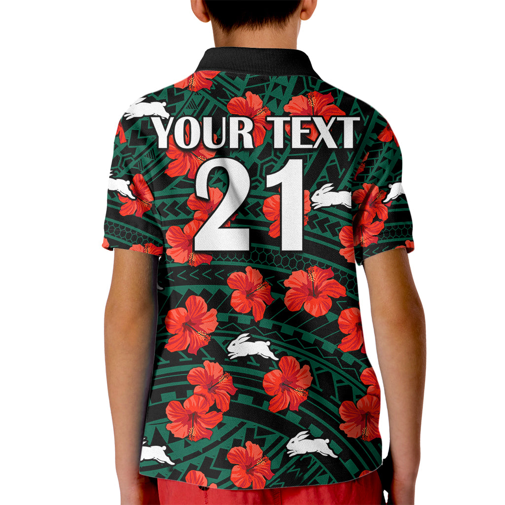 custom-text-and-number-rabbitohs-rugby-kid-polo-shirt-polynesian-style-with-hibiscus