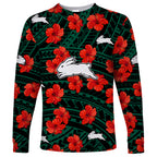 custom-text-and-number-rabbitohs-rugby-long-sleeve-shirt-polynesian-style-with-hibiscus