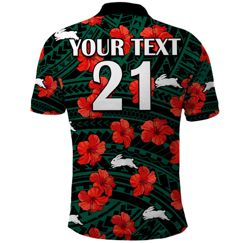 custom-text-and-number-rabbitohs-rugby-polo-shirt-polynesian-style-with-hibiscus