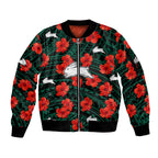 custom-text-and-number-rabbitohs-rugby-sleeve-zip-bomber-jacket-polynesian-style-with-hibiscus