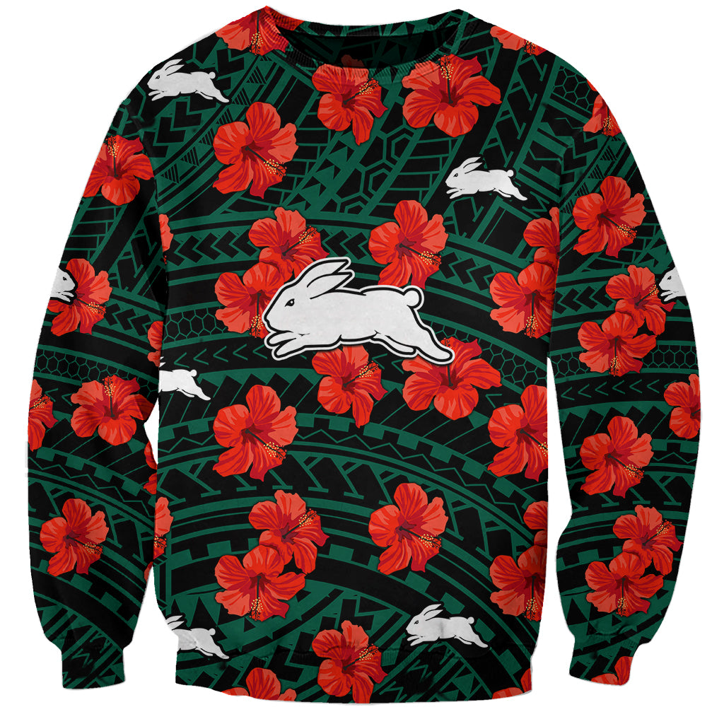 custom-text-and-number-rabbitohs-rugby-sweatshirt-polynesian-style-with-hibiscus