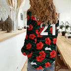 (Custom Text And Number) Rabbitohs Rugby Women Casual Shirt Polynesian Style With Hibiscus LT9