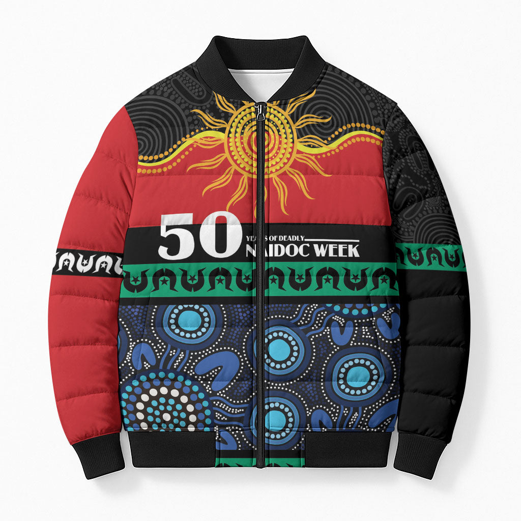 Personalised Australian Aboriginal Torres Strait Islanders Bomber Puffer Jacket Together We Rise Together We Stay Deadly