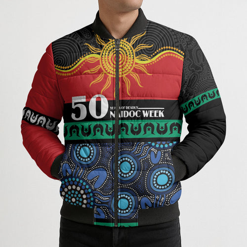 Personalised Australian Aboriginal Torres Strait Islanders Bomber Puffer Jacket Together We Rise Together We Stay Deadly