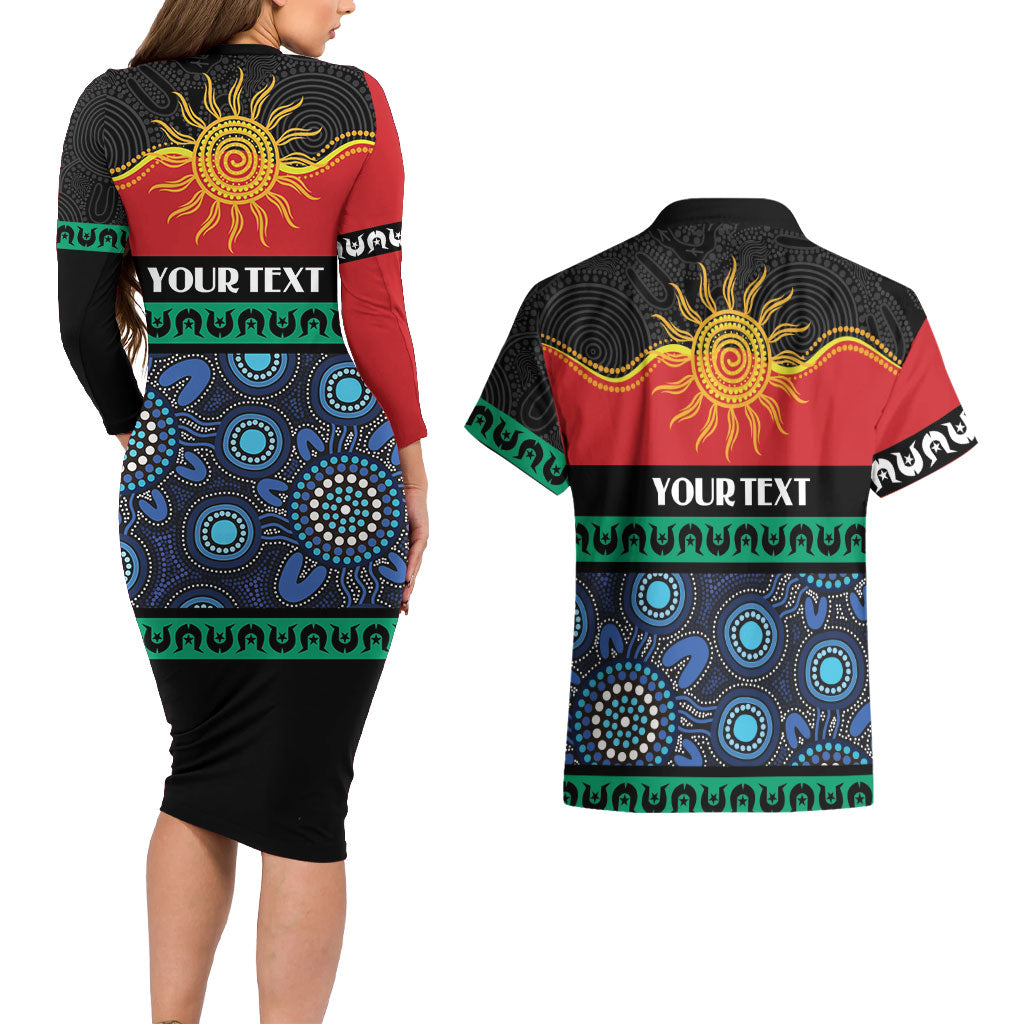 Personalised Australian Aboriginal Torres Strait Islanders Couples Matching Long Sleeve Bodycon Dress and Hawaiian Shirt Together We Rise Together We Stay Deadly