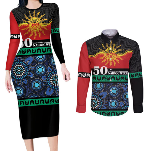 Personalised Australian Aboriginal Torres Strait Islanders Couples Matching Long Sleeve Bodycon Dress and Long Sleeve Button Shirt Together We Rise Together We Stay Deadly