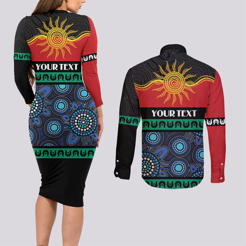 Personalised Australian Aboriginal Torres Strait Islanders Couples Matching Long Sleeve Bodycon Dress and Long Sleeve Button Shirt Together We Rise Together We Stay Deadly