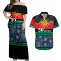 Personalised Australian Aboriginal Torres Strait Islanders Couples Matching Off Shoulder Maxi Dress and Hawaiian Shirt Together We Rise Together We Stay Deadly