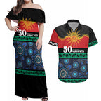 Personalised Australian Aboriginal Torres Strait Islanders Couples Matching Off Shoulder Maxi Dress and Hawaiian Shirt Together We Rise Together We Stay Deadly