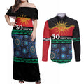 Personalised Australian Aboriginal Torres Strait Islanders Couples Matching Off Shoulder Maxi Dress and Long Sleeve Button Shirt Together We Rise Together We Stay Deadly