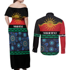 Personalised Australian Aboriginal Torres Strait Islanders Couples Matching Off Shoulder Maxi Dress and Long Sleeve Button Shirt Together We Rise Together We Stay Deadly