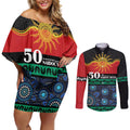 Personalised Australian Aboriginal Torres Strait Islanders Couples Matching Off Shoulder Short Dress and Long Sleeve Button Shirt Together We Rise Together We Stay Deadly